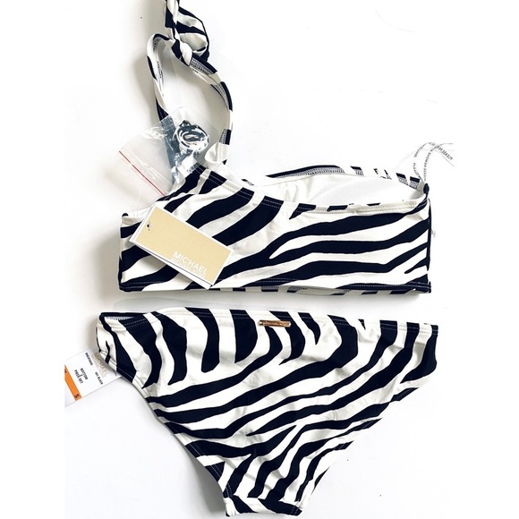 Michael Kors zebra print tie shoulder 2 piece swimsuit - Picture 5 of 5